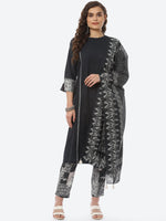 Thumbnail for Biba Women Black Ethnic Motifs Panelled Pure Cotton Kurta with Trousers & Dupatta - Distacart