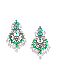 Thumbnail for Shoshaa Silver-Plated Green Handcrafted Drop Earrings With Pearl - Distacart