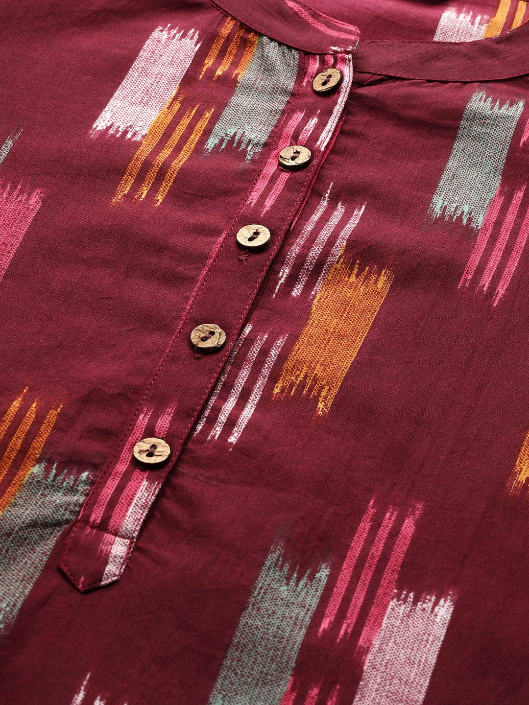 Sangria Women Burgundy & Mustard Yellow Abstract Print Cotton Kurta with Trousers - Distacart