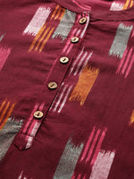 Thumbnail for Sangria Women Burgundy & Mustard Yellow Abstract Print Cotton Kurta with Trousers - Distacart