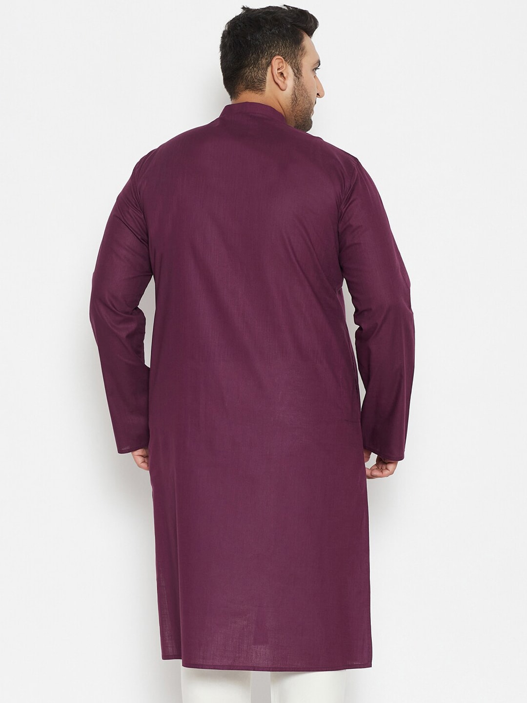 Vastramay Men Plus Size Purple Solid Cotton Kurta - Distacart