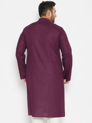 Vastramay Men Plus Size Purple Solid Cotton Kurta - Distacart