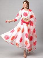 Thumbnail for Kalini Women Floral Printed Chanderi Cotton Kurta With Trousers & Dupatta - Distacart