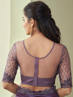 Thumbnail for Mitera Violet & Grey Embellished Pure Georgette Saree - Distacart