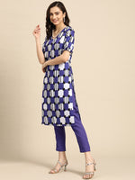 Thumbnail for Sangria Women Purple Printed Kurta with Trousers - Distacart
