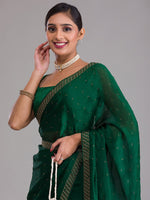 Thumbnail for Koskii Green & Gold-Toned Embellished Beads and Stones Saree - Distacart