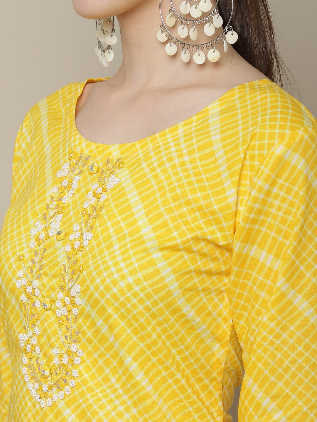 Sangria Women Yellow & White Embellished Cotton Straight Kurta - Distacart