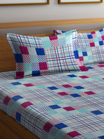 Thumbnail for BOMBAY DYEING Marigold Blue Geometric Cotton 104 TC King Bedsheet With 2 Pillow Covers - Distacart