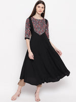 Thumbnail for Janasya Black Geometric Yoke Design Crepe Anarkali Kurta - Distacart