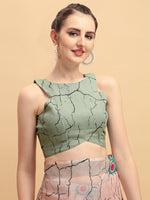 Thumbnail for Sangria Abstract Printed Embellished Pure Linen Saree - Distacart