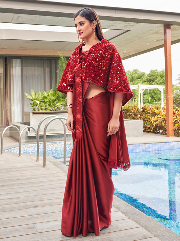 Tikhi Imli Party Satin Saree With Sequined Cape - Distacart