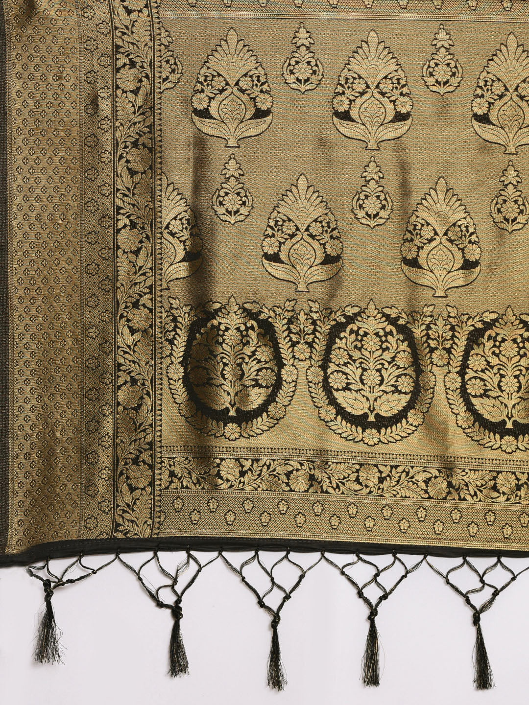 Saree Mall Black & Gold-Toned Ethnic Motifs Zari Silk Blend Banarasi Saree - Distacart
