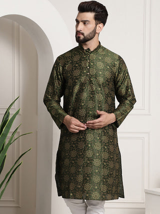 Sojanya Men Green & Brown Ethnic Motifs Printed Kurta - Distacart