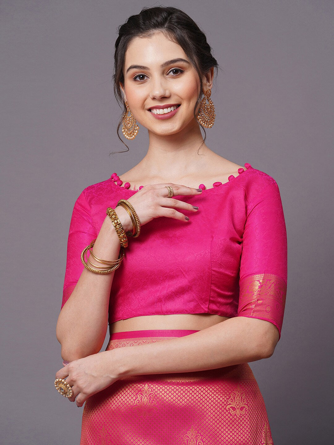 Mitera Women Pink Woven Design Silk Blend Saree - Distacart