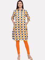 Thumbnail for Kalini Women Yellow & Blue Geometric Dyed Indie Prints Pathani Kurta - Distacart