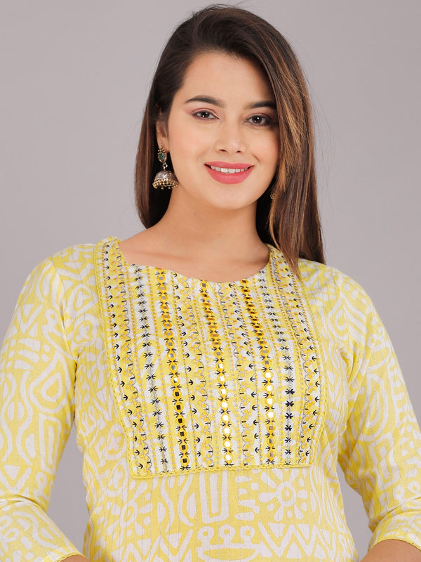 Kalini Ethnic Motifs Printed Mirror Work Pure Cotton Kurta with Trousers - Distacart