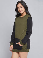 Thumbnail for Lyush Olive & Black ColorBlock Terry Sweat Dress For Girls - Distacart