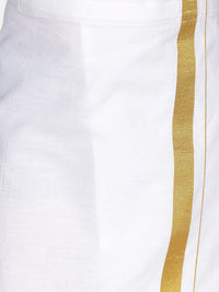 Thumbnail for Sethukrishna Boys Mustard Brown & White Solid Shirt and Veshti Set - Distacart