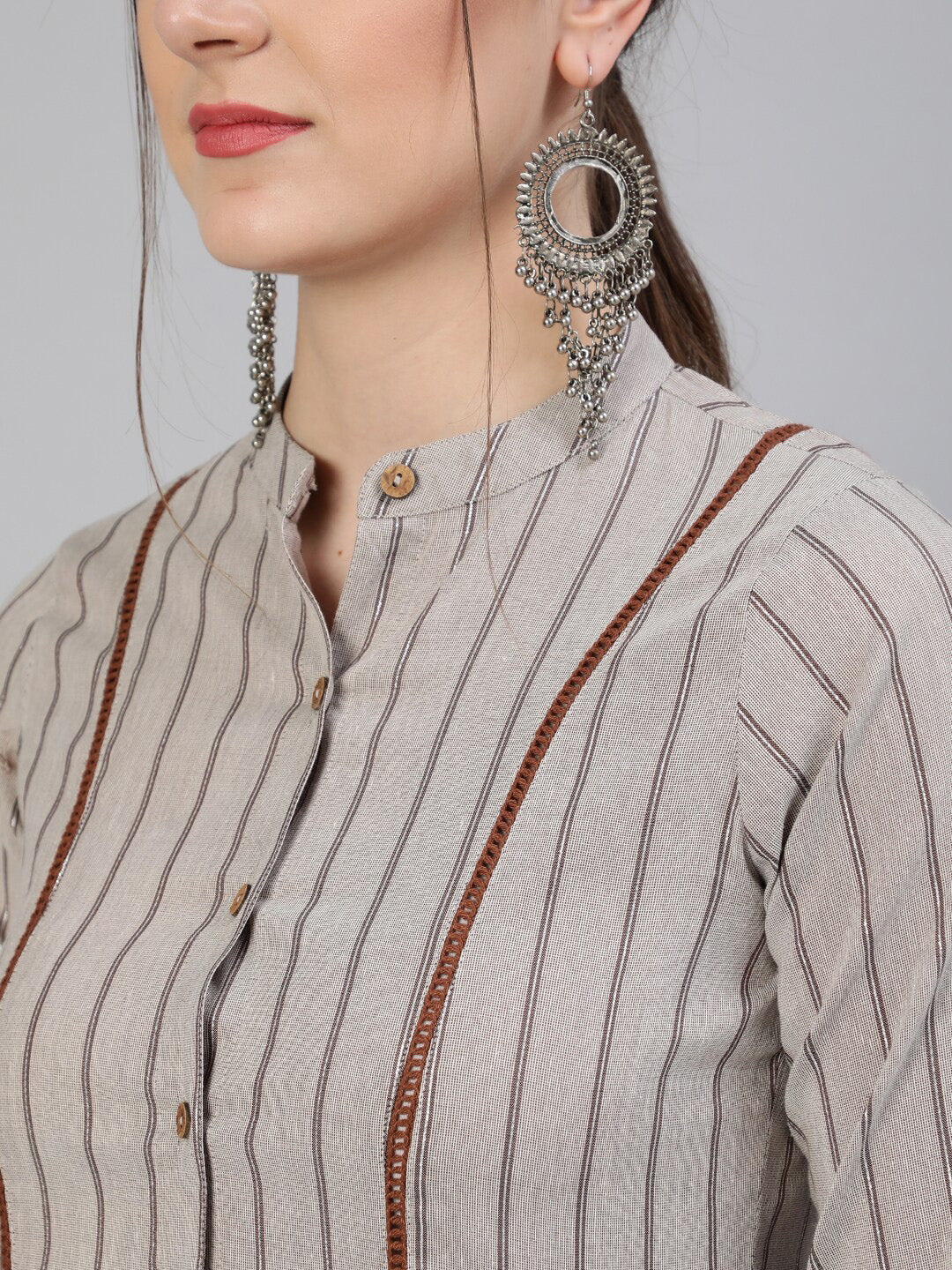 Jaipur Kurti Women Grey Striped Co-Ords - Distacart