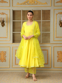 Thumbnail for Pomcha Jaipur Yellow Saadgi Yellow Mirror Work Anarkali Set - Distacart