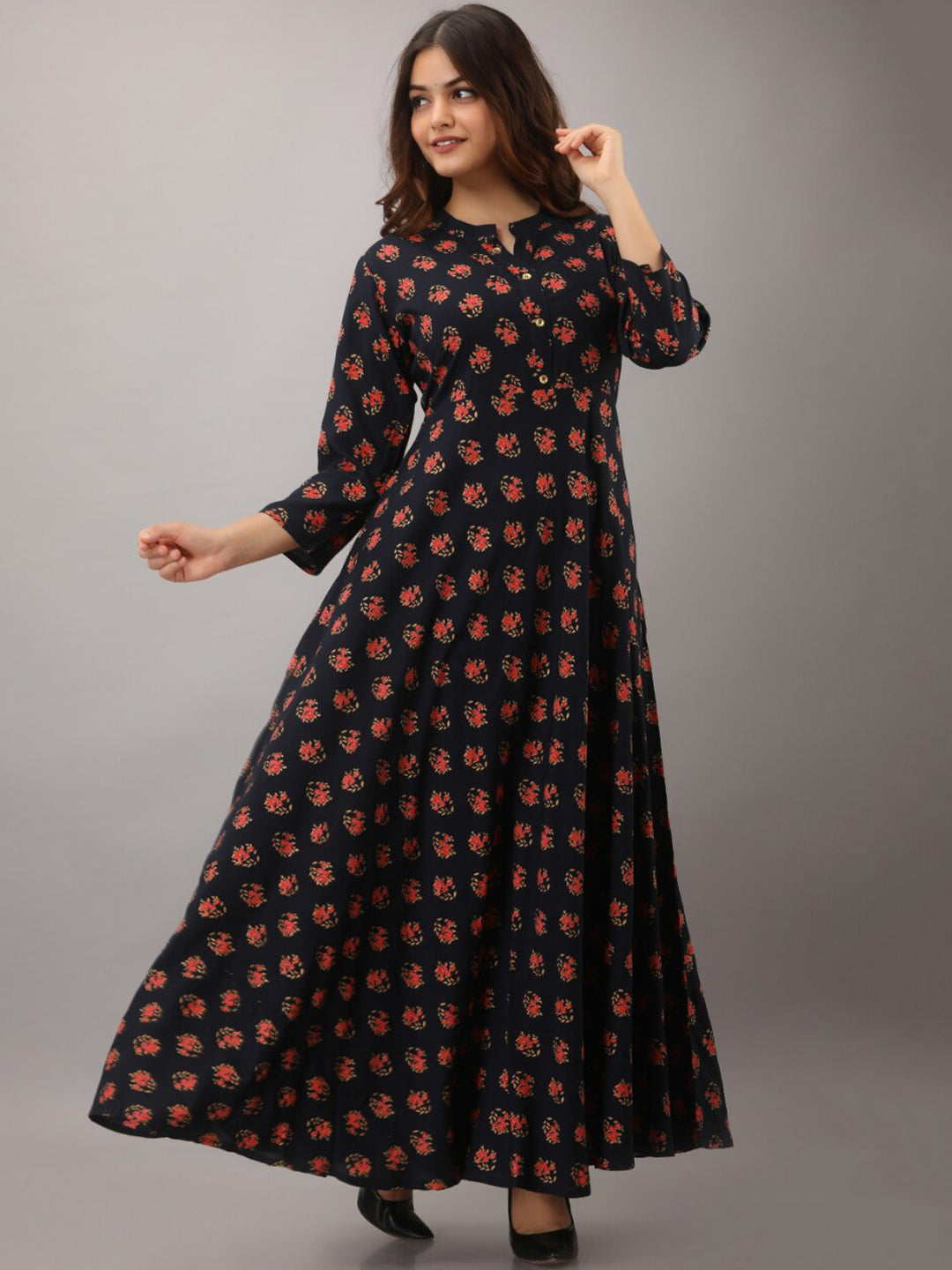 Kalini Women Navy Blue & Red Ethnic Motifs Printed Kurta - Distacart
