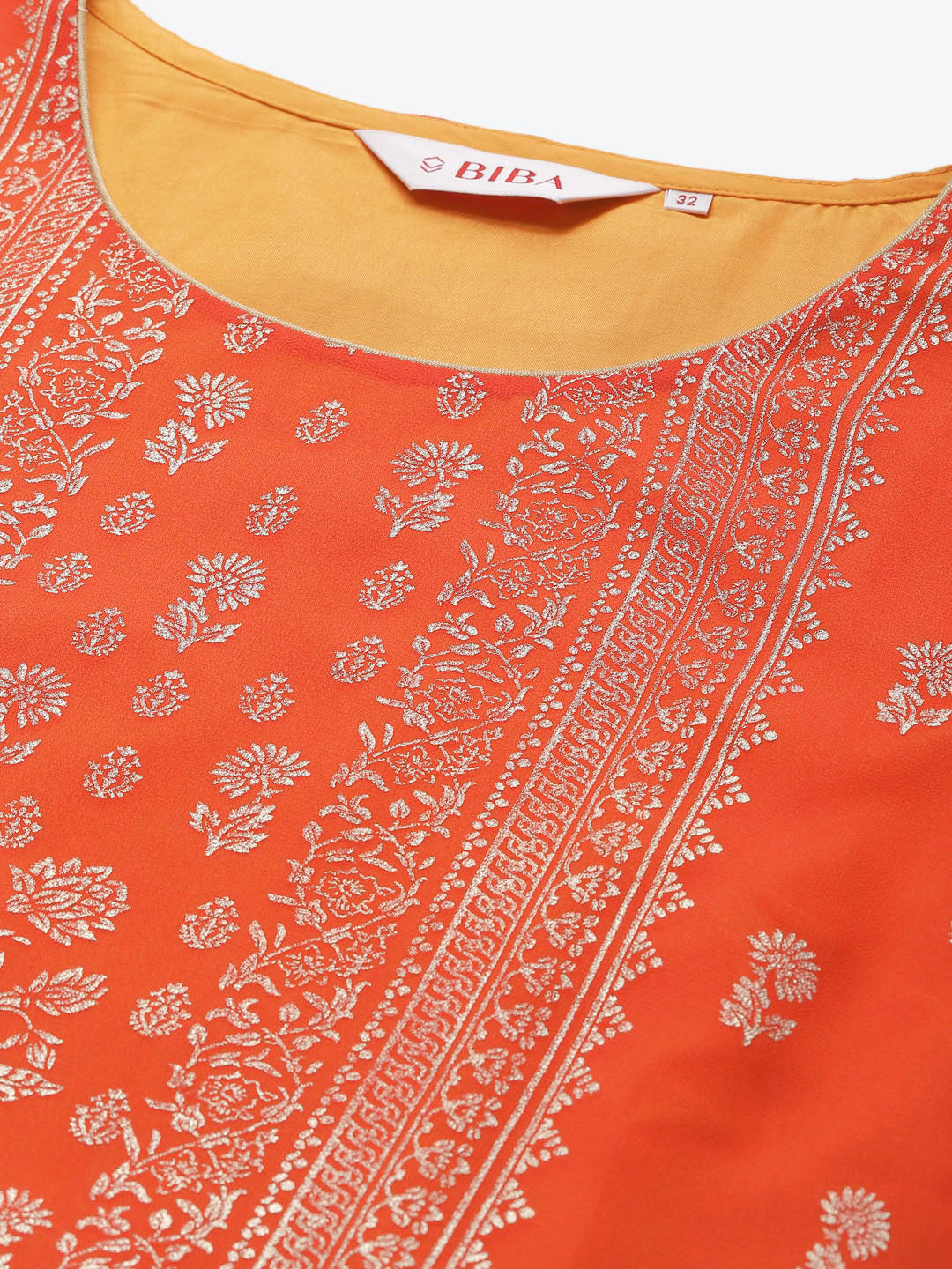 Biba Women Rust Orange & Golden Printed Layered Straight Kurta - Distacart