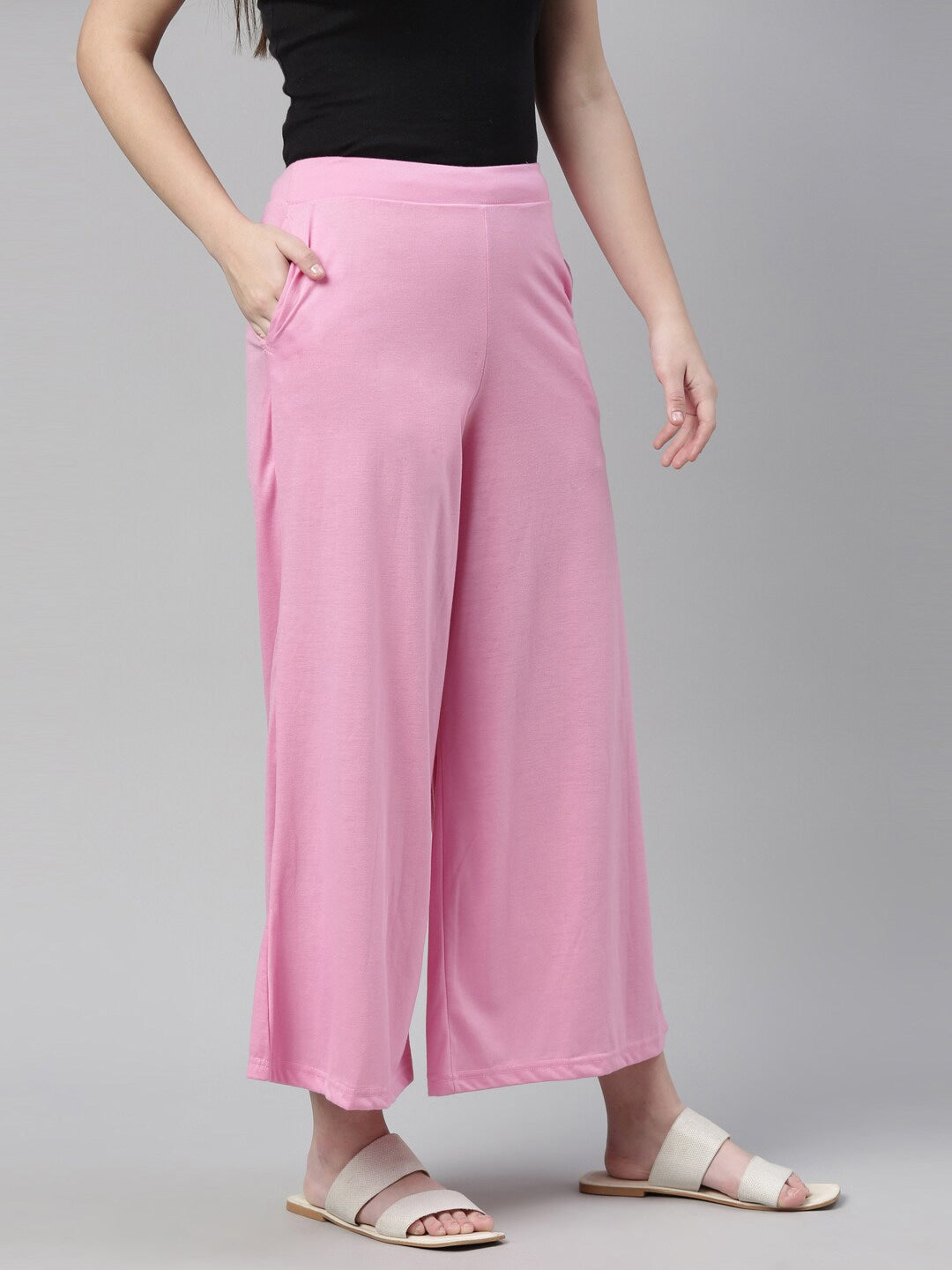 Souchii Pink Knitted Palazzos - Distacart