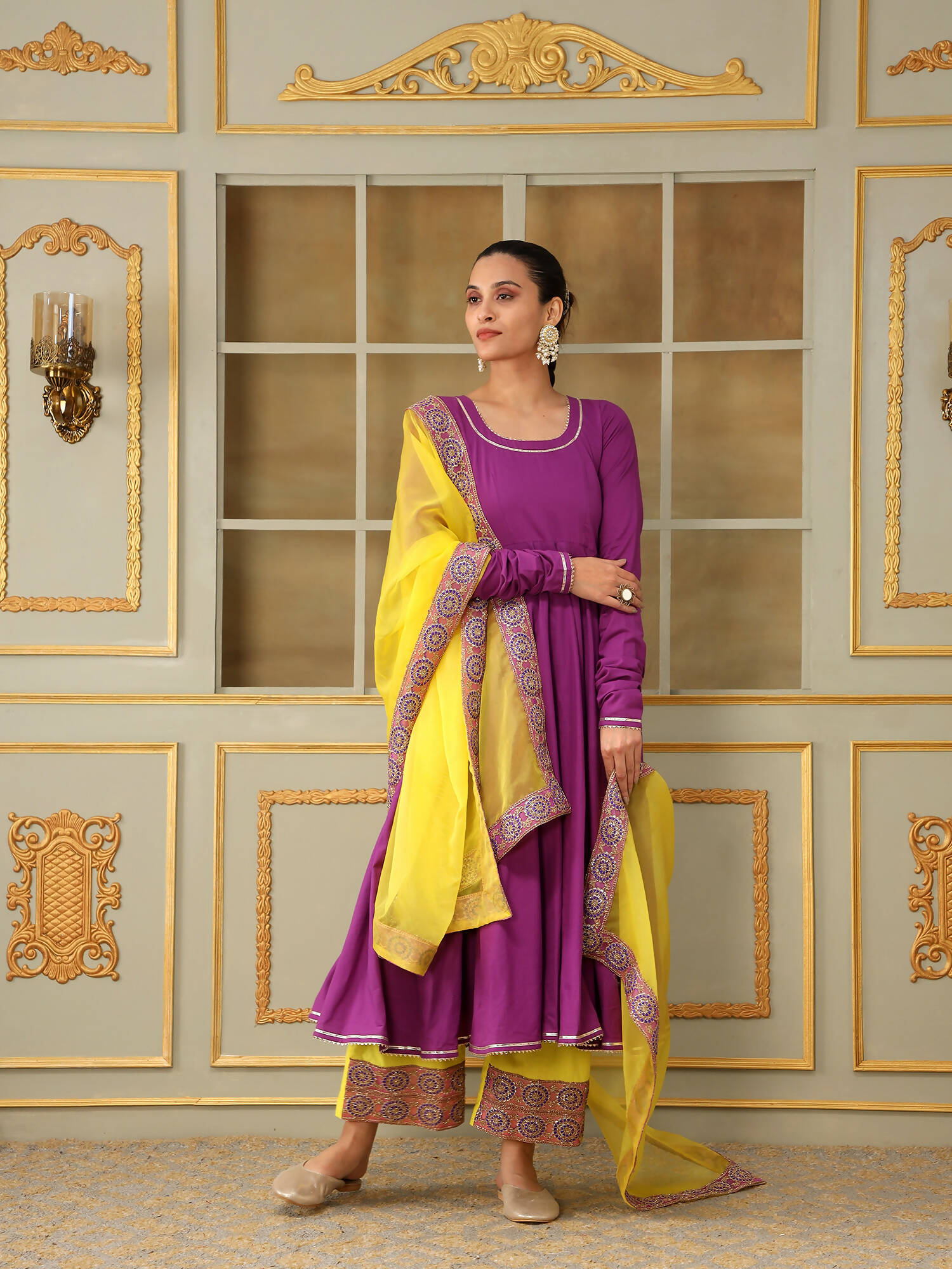 Pomcha Jaipur Purple Saadgi Bagni Lace Anarkali Set - Distacart