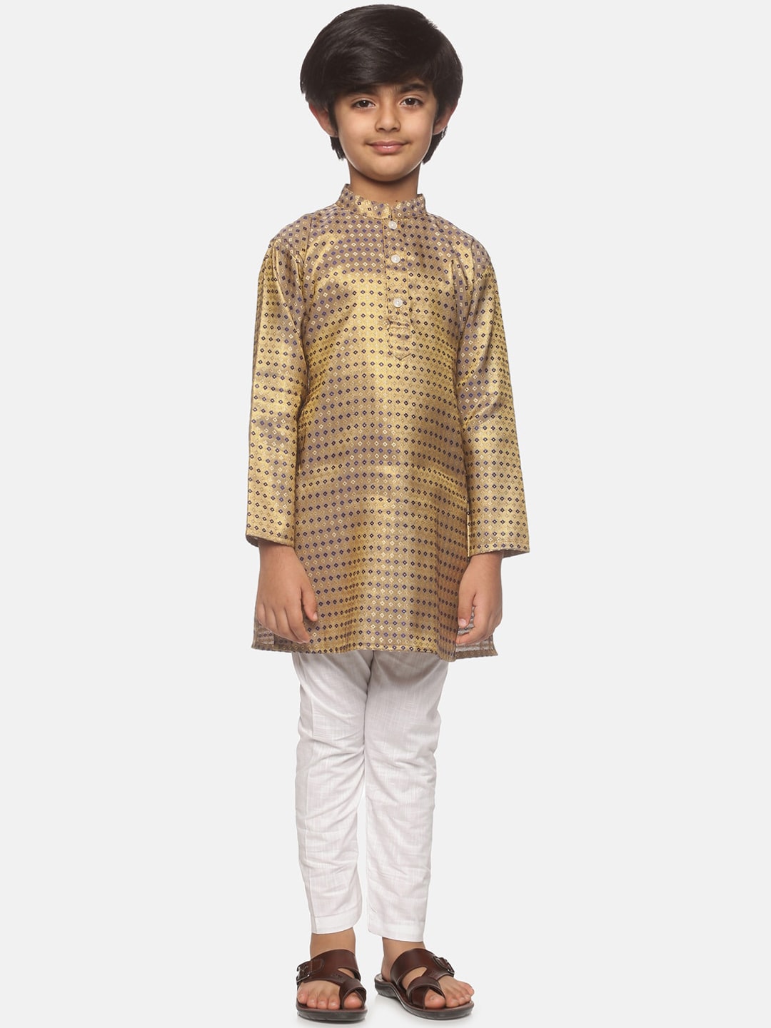 Sethukrishna Boys Gold-Toned Embroidered & Embellished Kurta With Pyjamas - Distacart