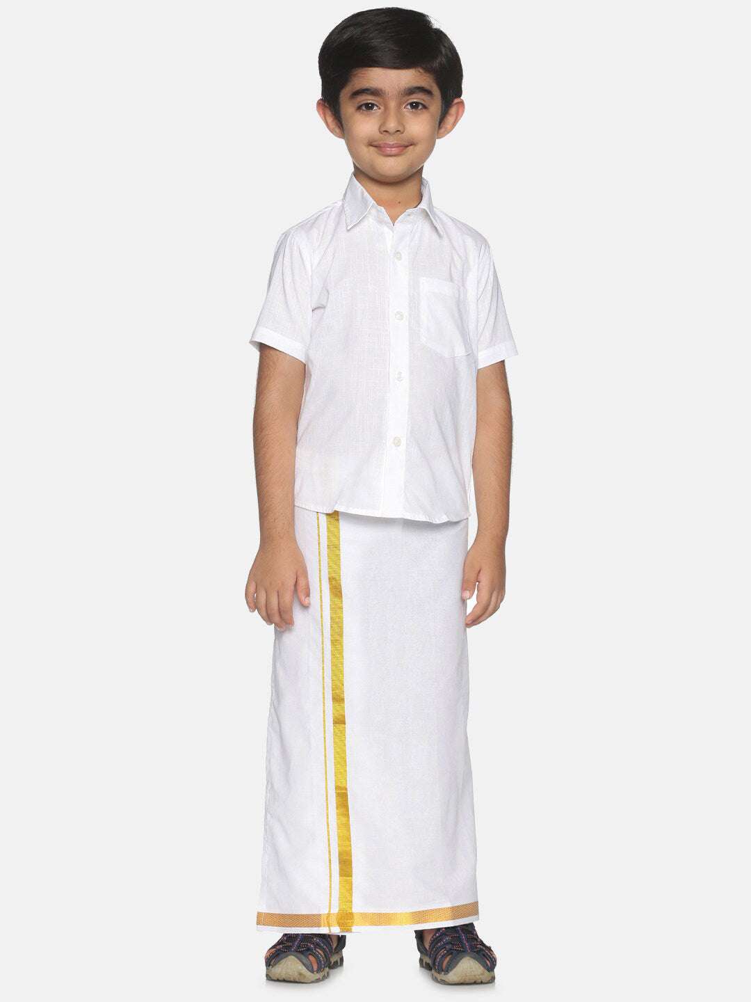Sethukrishna Boys White & Gold-Toned Shirt with Dhoti - Distacart