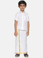 Thumbnail for Sethukrishna Boys White & Gold-Toned Shirt with Dhoti - Distacart