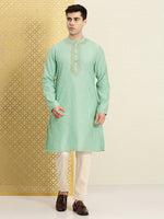 Thumbnail for House of Pataudi Floral Printed Sequined Yoke Design Jashn Kurta - Distacart