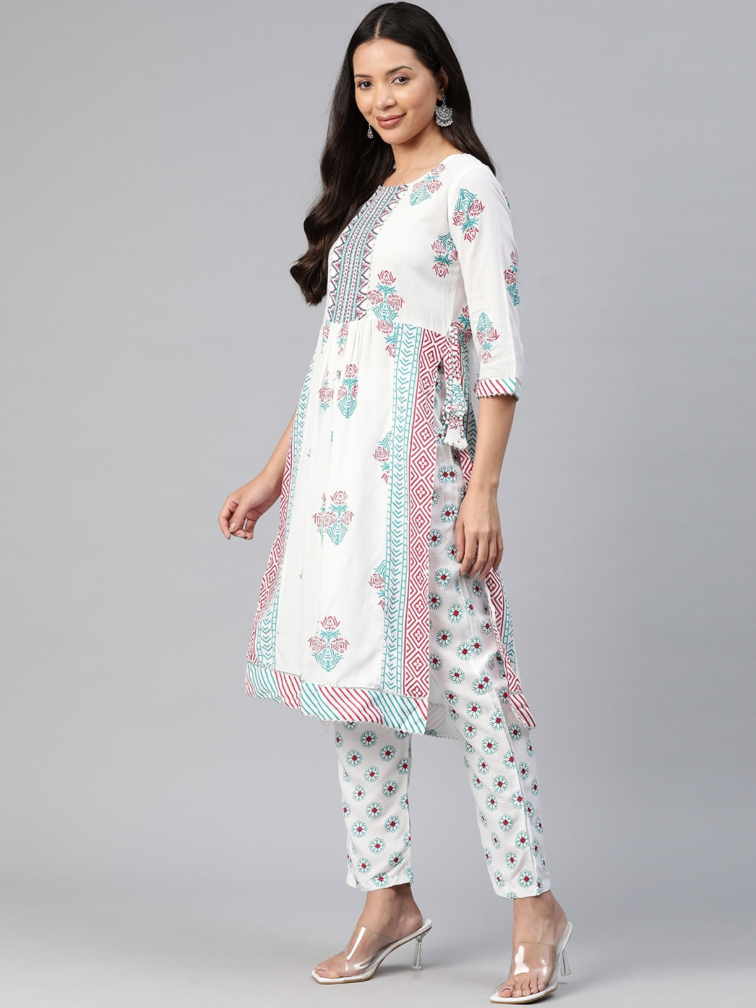Kalini Floral Printed High Slit Gotta Patti Kurta with Trousers - Distacart