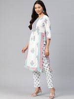 Thumbnail for Kalini Floral Printed High Slit Gotta Patti Kurta with Trousers - Distacart