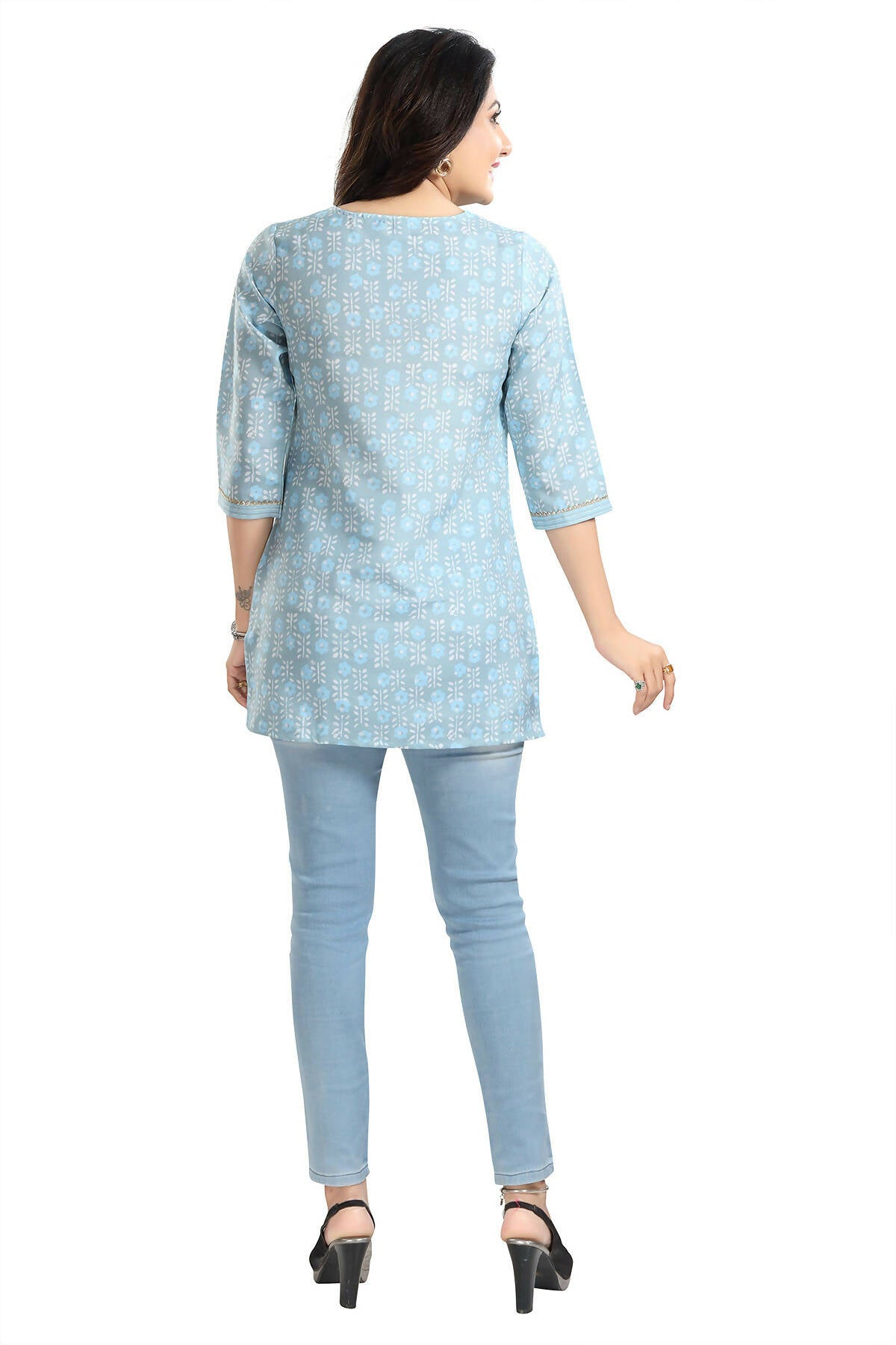 Snehal Creations Pretty Pastel Sky Blue Rayon Short Kurti Tunic Top - Distacart