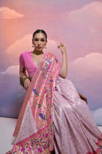 Thumbnail for Vishnu Weaves Women's Purple Paithani Silk Zari Woven Saree with Blouse - Distacart