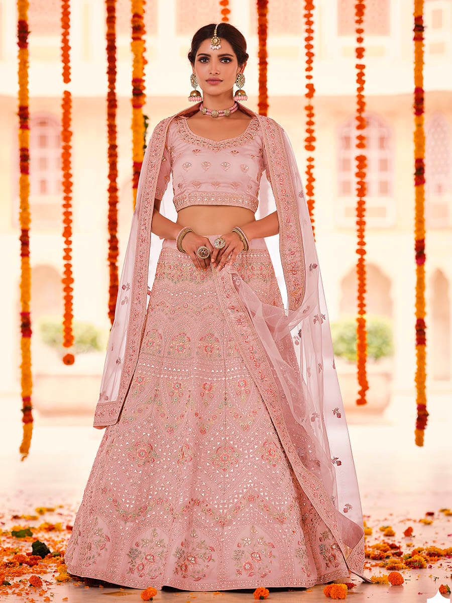 Myra Peach Organza Embroidered Designer Lehenga - Distacart