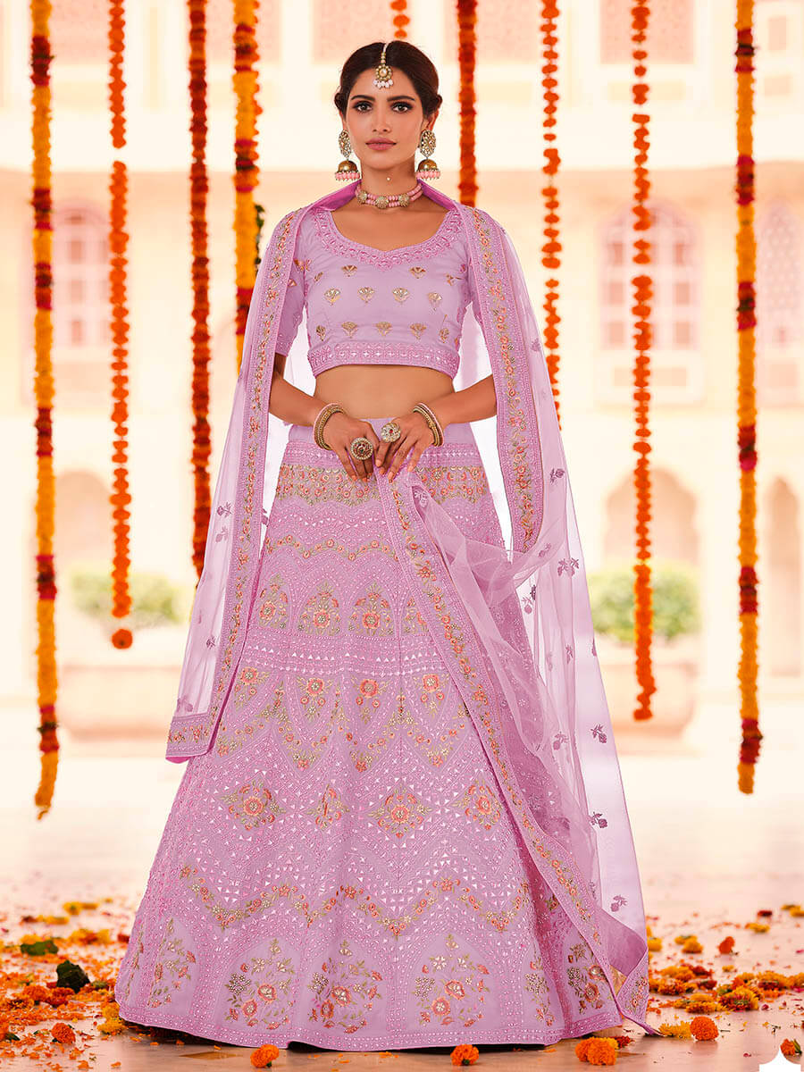 Myra Pink Organza Embroidered Designer Lehenga - Distacart