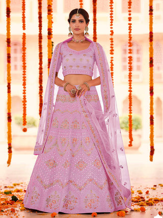 Myra Pink Organza Embroidered Designer Lehenga - Distacart
