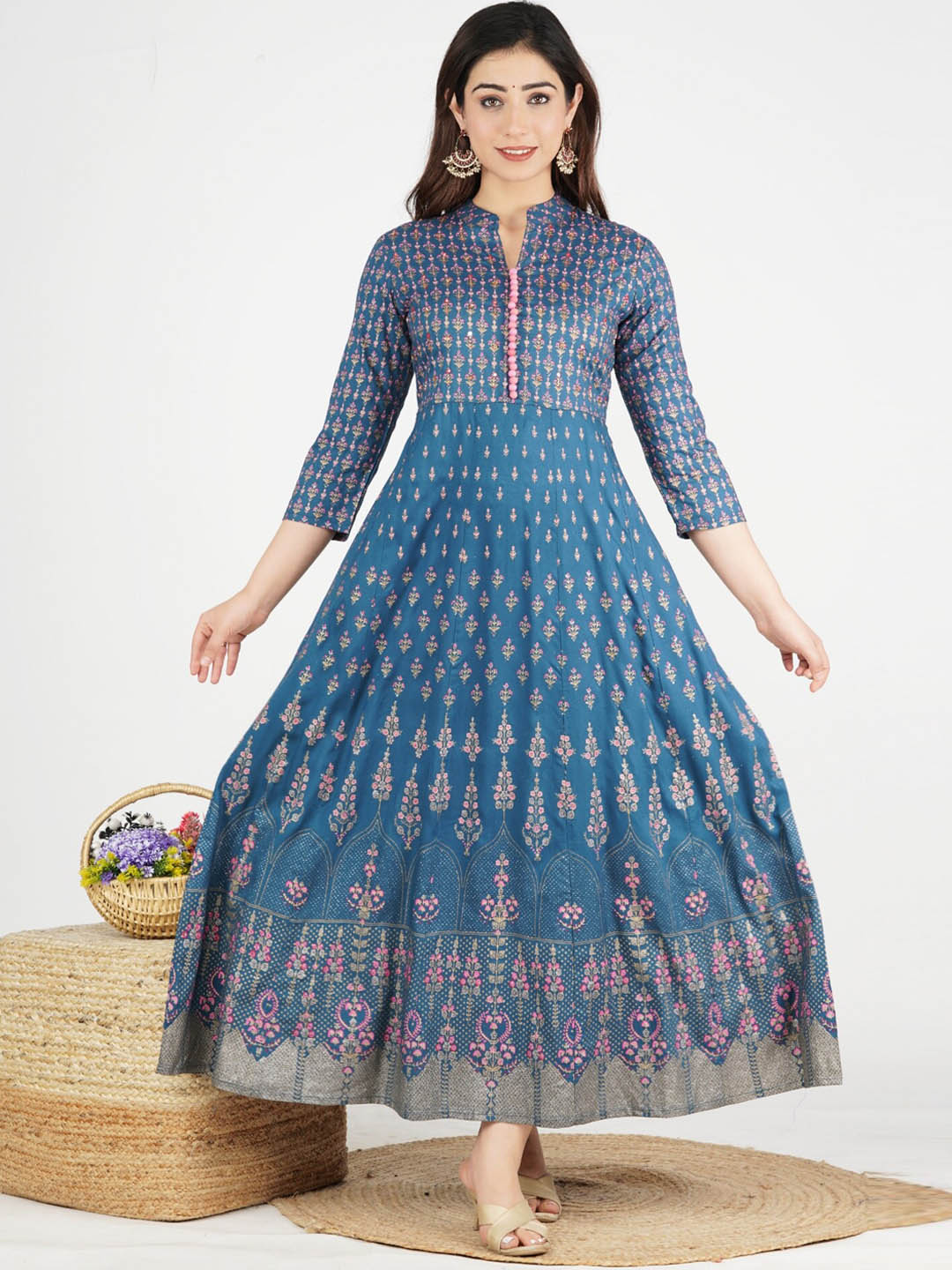 Kalini Women Blue Ethnic Motifs Printed Anarkali Kurta - Distacart