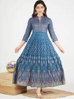 Thumbnail for Kalini Women Blue Ethnic Motifs Printed Anarkali Kurta - Distacart