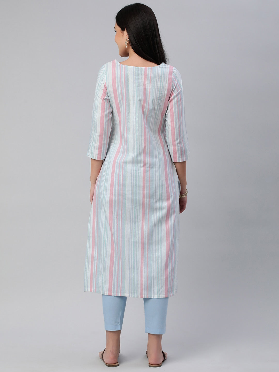 Kalini Women Striped Pure Cotton Kurta With Trousers - Distacart
