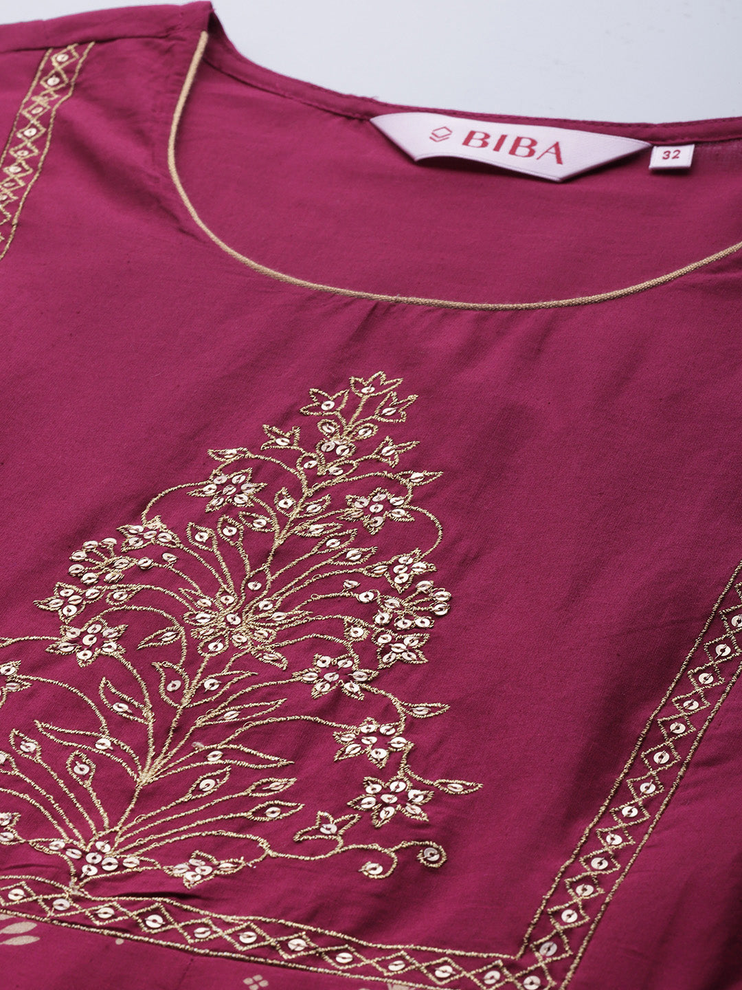 Biba Women Maroon & Golden Ethnic Motifs Printed Regular Sleeves Anarkali Kurta - Distacart