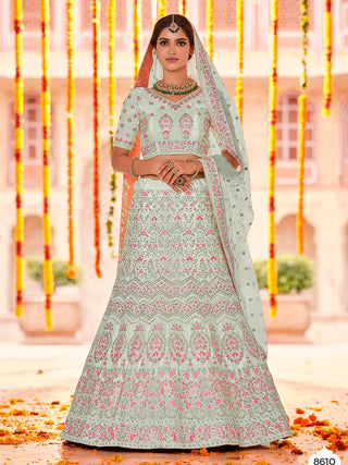 Myra Pista Crepe Heavy Embroidered Lehenga - Distacart