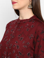 Thumbnail for Kalini Women Maroon Floral Embroidered Thread Work Floral Kurta - Distacart