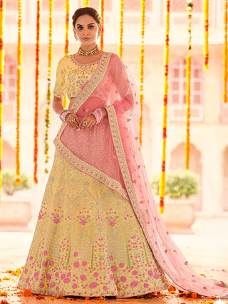 Myra Yellow Georgette Heavy Embroidered Lehenga - Distacart