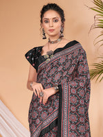 Thumbnail for Saree Mall Ajrakh Silk Blend Block Print Sarees - Distacart