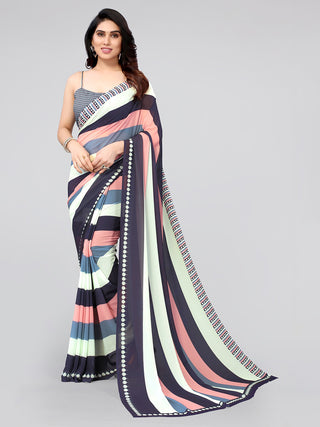 Kalini Pink & Blue Striped Saree - Distacart