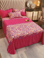 Thumbnail for JC Collection Pink & Blue TC 240 Ethnic Motifs Cotton King Bedsheet with 2 Pillow Covers - Distacart