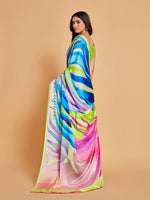 Thumbnail for Sangria White & Blue Satin Saree - Distacart
